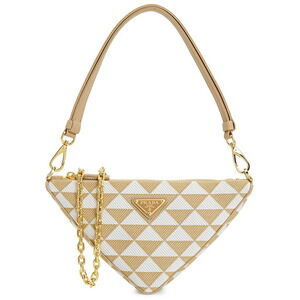 Prada Symbole Embroidered Bag jacquard enameled triangle logo Tan